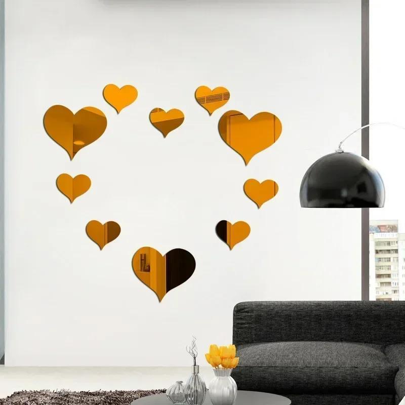 Stunning Golden Heart Acrylic Stickers - Perfect For Home Decir