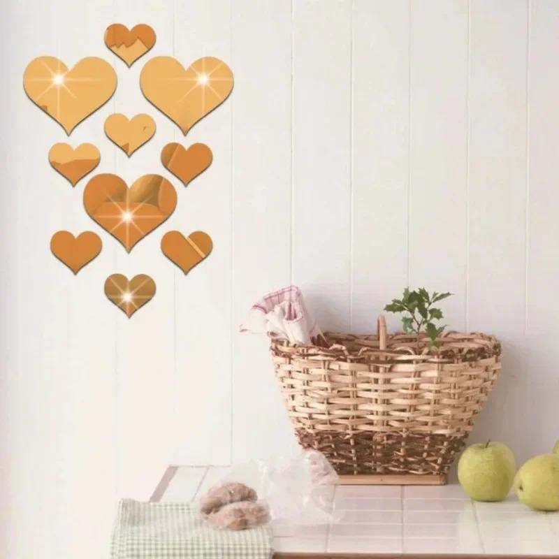 Stunning Golden Heart Acrylic Stickers - Perfect For Home Decir